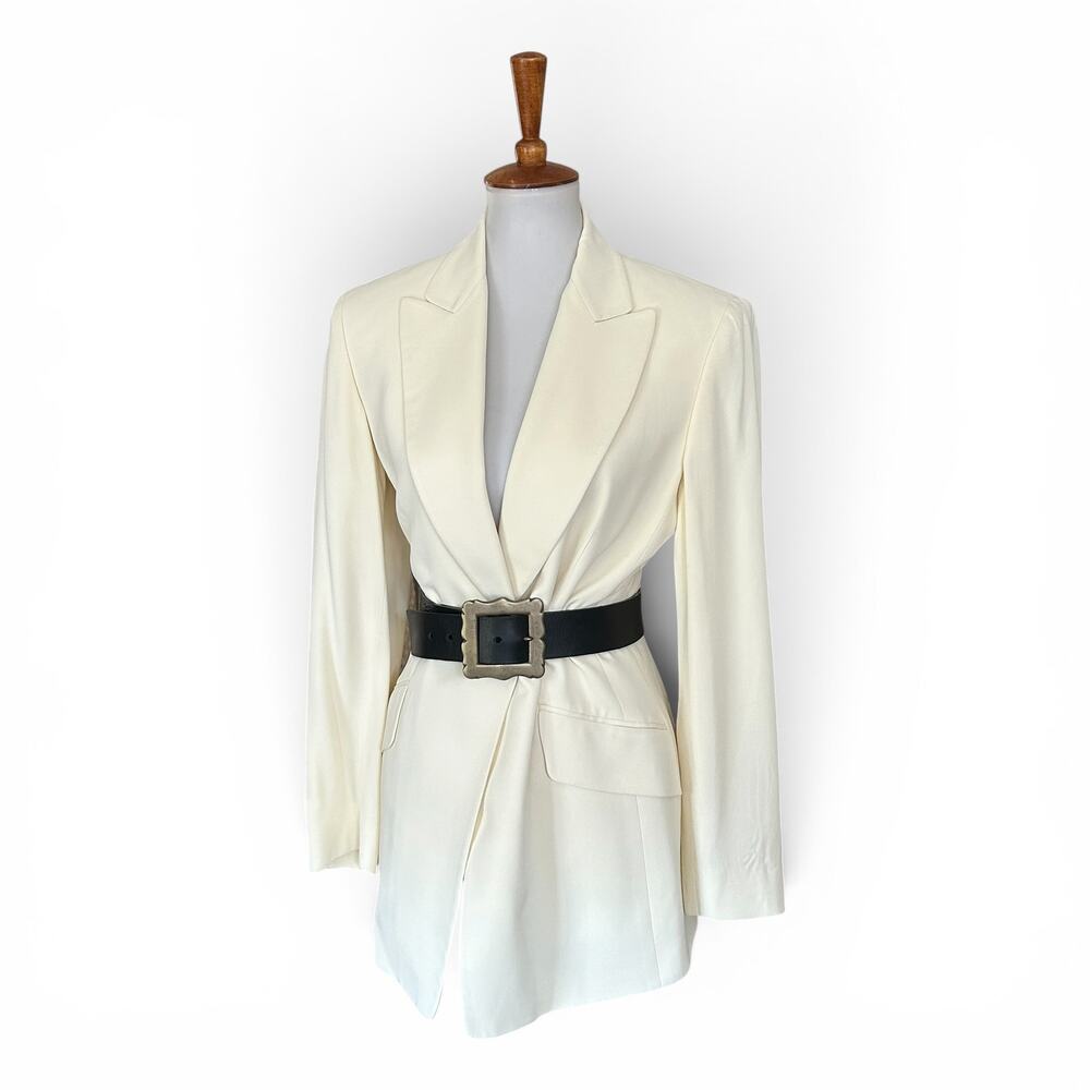 Vintage 90s Emanuel Ungaro Cream Longline Blazer Size 6